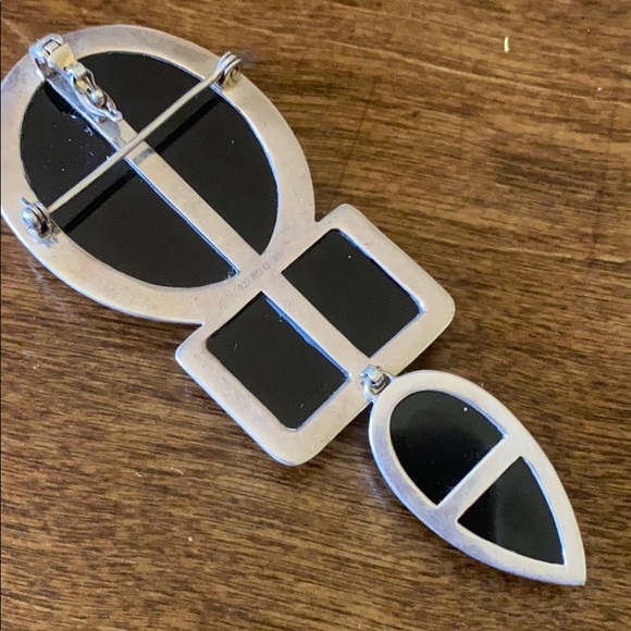 Sterling S black onyx’s handmade pendant brooch - Picture 4 of 6